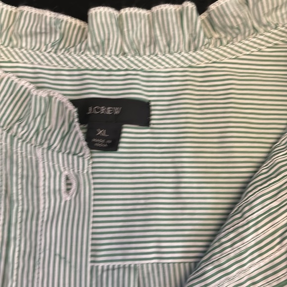 J crew striped button down green and white with ruffle XL and NWOT - Picture 2 of 4